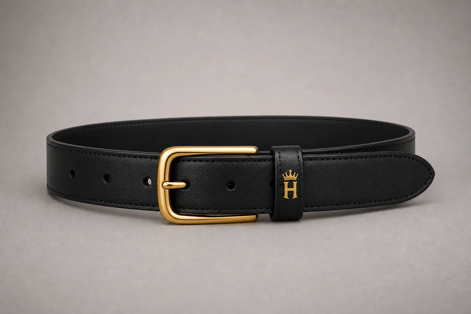 Crown Black Leather Belt