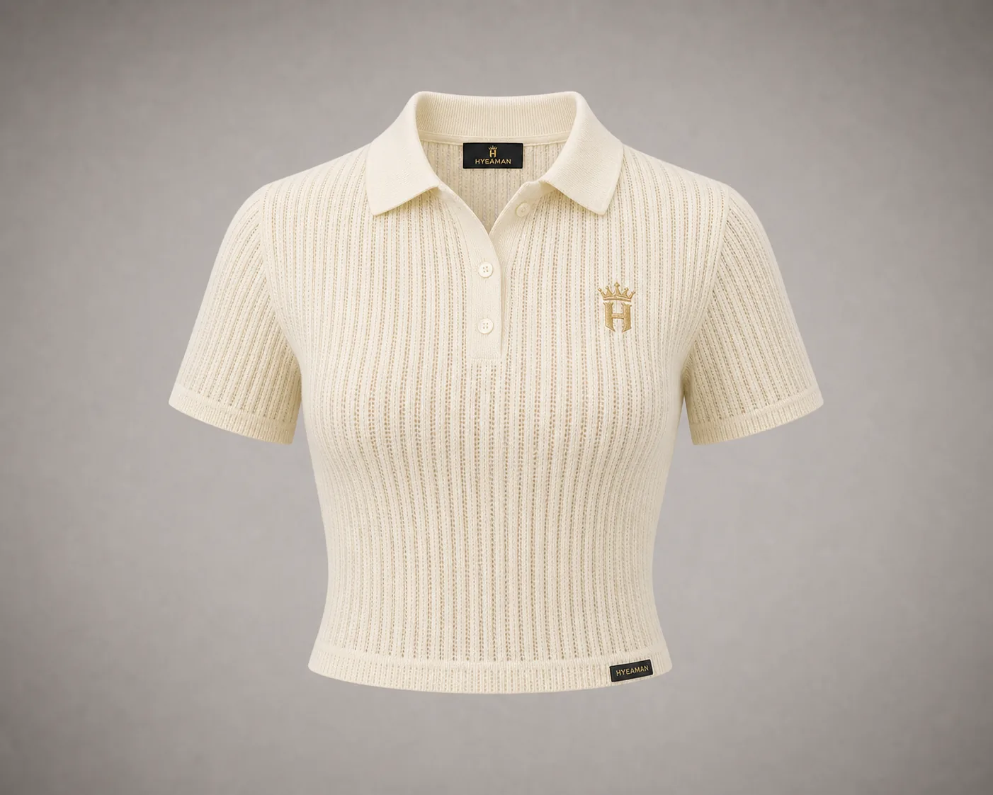 Ladies Ivory Cropped Knit Polo