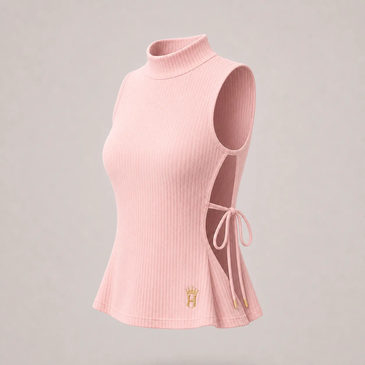 Ladies blush rib side-tie top side view