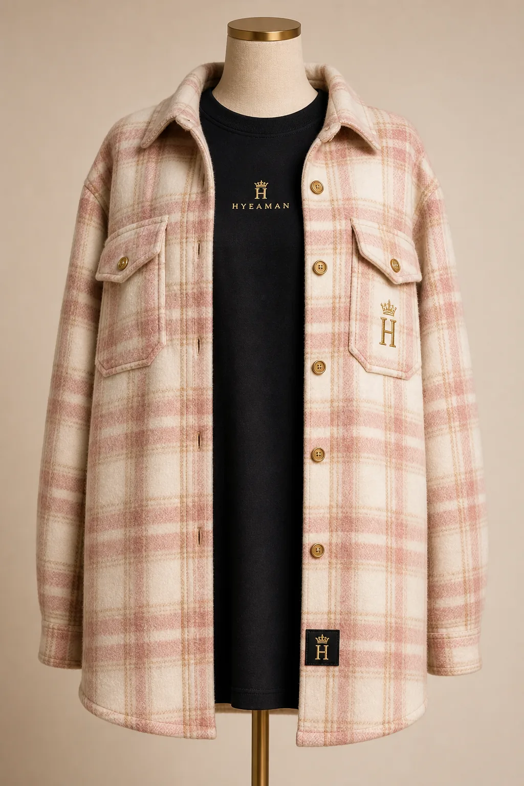 Ladies Blush Plaid Oversized Shacket