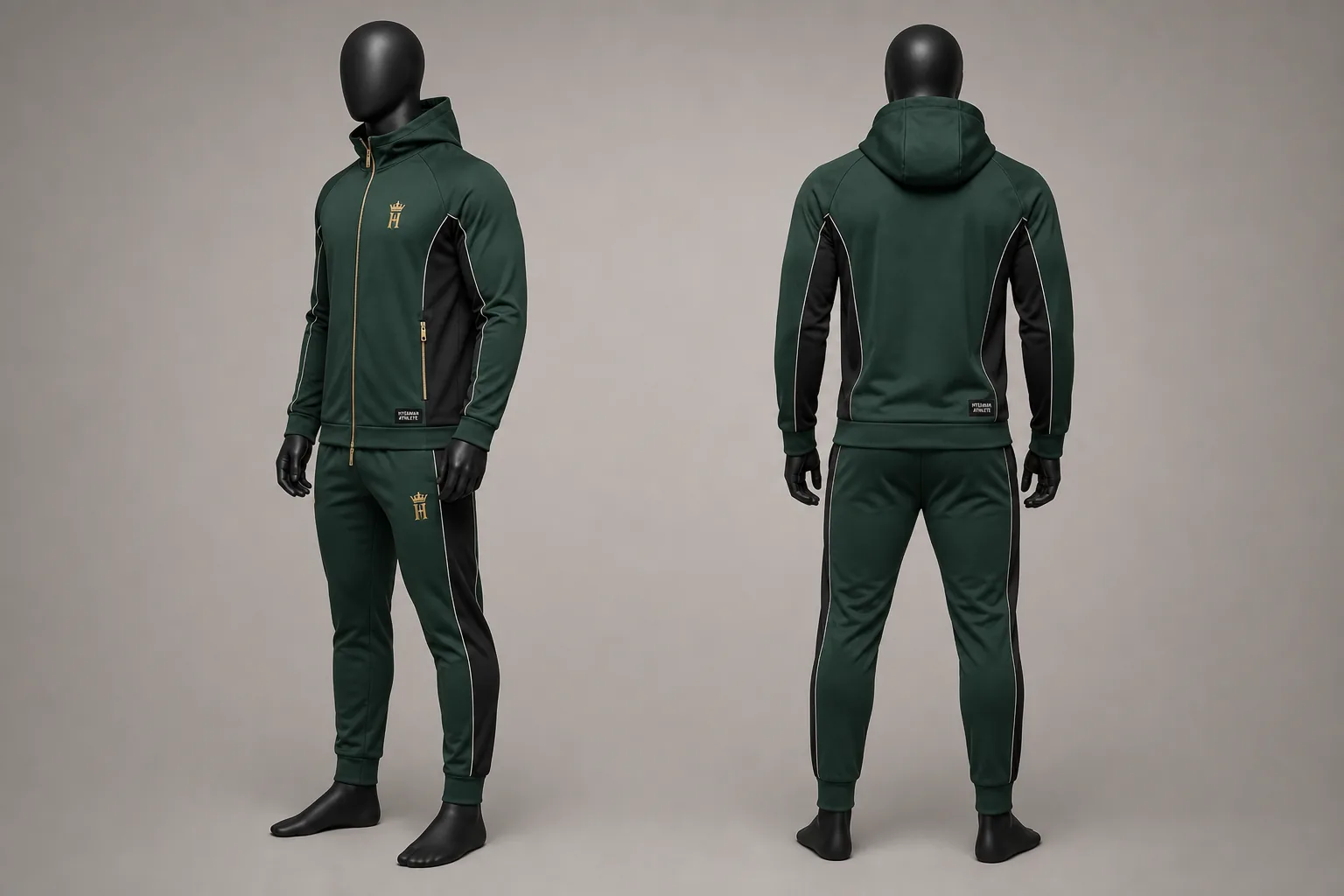 Athlete Forest Performance Tracksuit side and back views